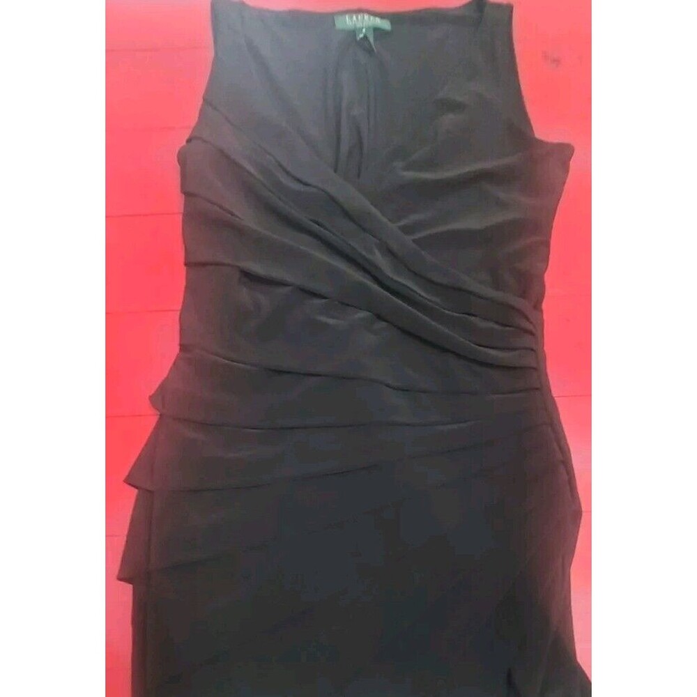 ! Ralph Lauren Dress Ruched FAUX wrap Green Label Black Dress  Women’s 4